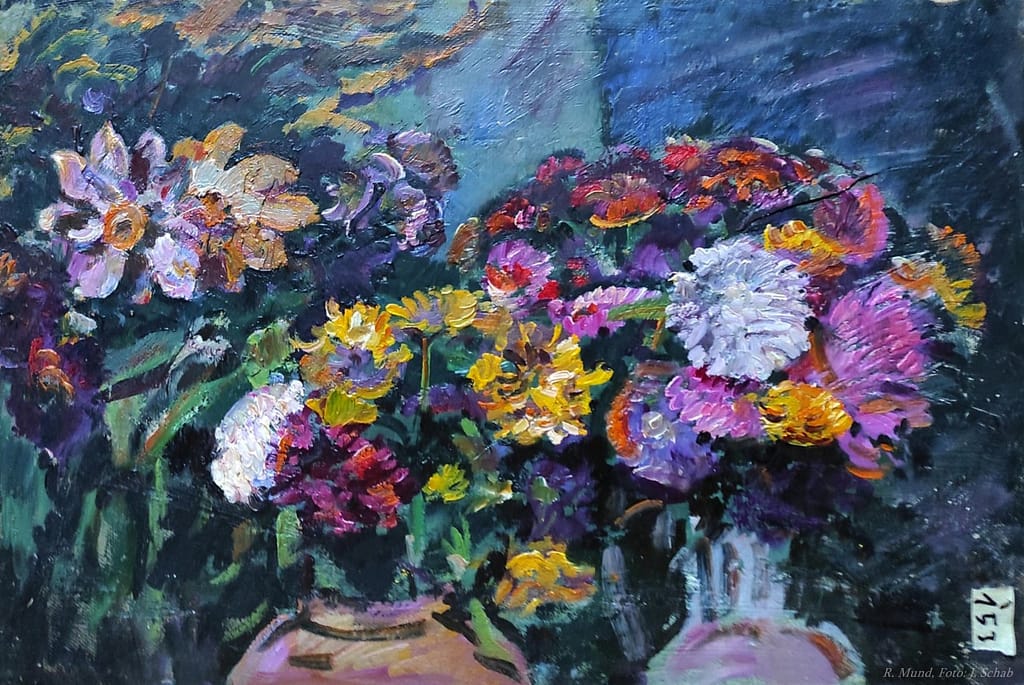 Richard Mund, Blumenstillleben in Öl