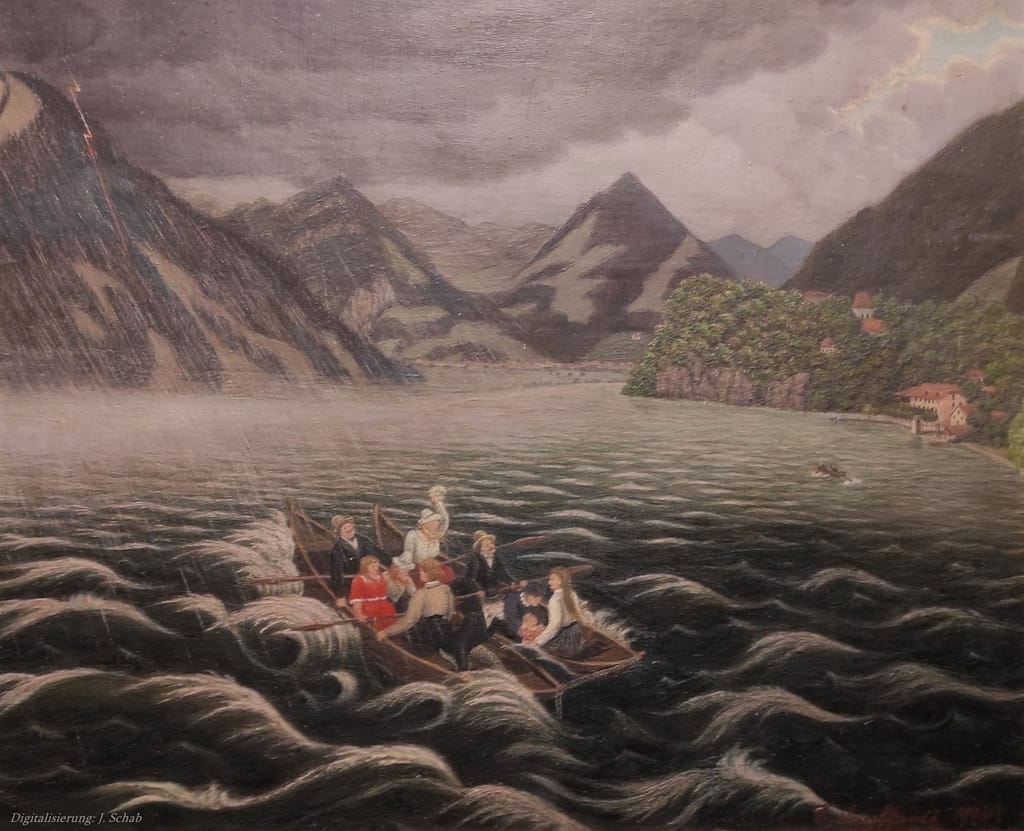 Vierwaldstättersee bei Gewitter - Ölgemälde des Künstlers und Seidenfabrikanten Ernst Seyffardt, Pfalz
