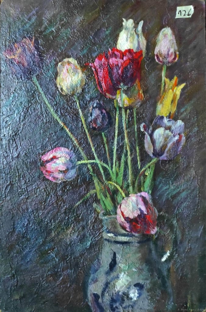 Richard Mund, Blumenstillleben in Öl
