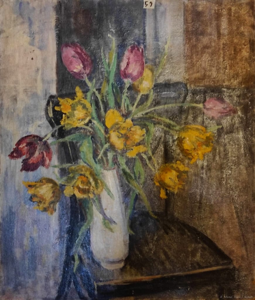 Richard Mund, Blumenstillleben in Öl